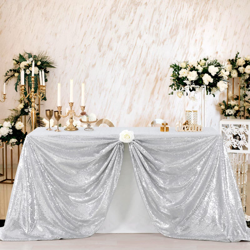B.Cool B-COOL Sequin Tablecloth Glitter Table Drape 90x90 inch Square Silver Sequined Table Cloth for Wedding Thanksgiving Tablecloth Christmas Sparkle Tablecloth - Image 2